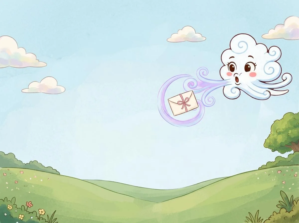 Upepo, the breeze, floats by with a letter